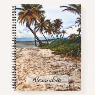 Tropical Beach Sand Palmen personalisieren Notizbuch