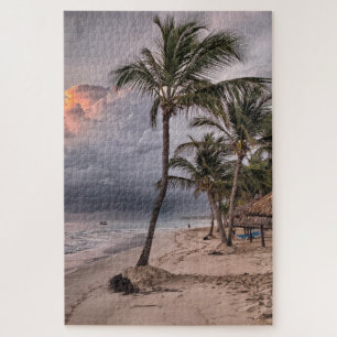 Tropical Beach Sand Palms Sunset Puzzle