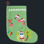 Tropical Beach Santa and Flamingos Kleiner Weihnachtsstrumpf<br><div class="desc">Dieses Design kann in dem Bereich personalisiert werden, der durch das Ändern des Fotos und/oder Textes zur Verfügung gestellt wird. Sie können auch angepasst werden, indem Sie auf Vorlage personalisieren klicken und dann auf die Schaltfläche klicken, um weitere Optionen anzupassen, um die Hintergrundfarbe zu löschen oder zu ändern, Text hinzuzufügen,...</div>