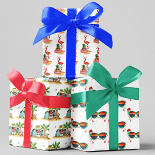 Tropical Beach Santa Christmas Flamingo Geschenkpapier Set