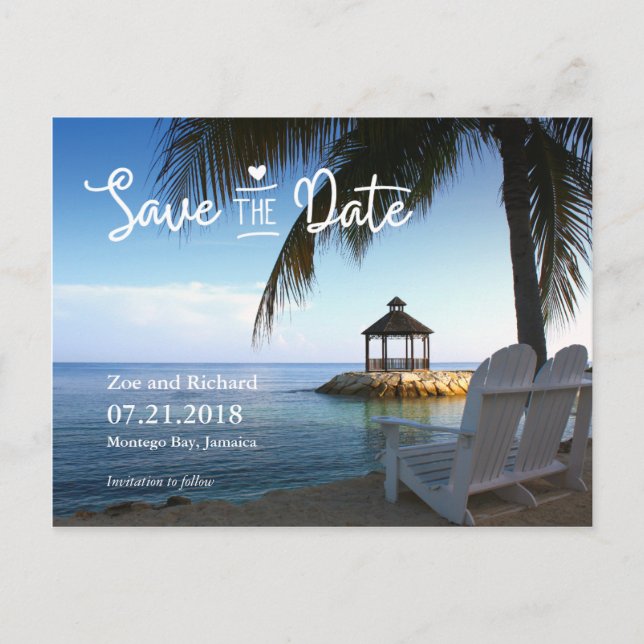 Tropical Beach Save the Date Postcard Ankündigungspostkarte (Vorderseite)