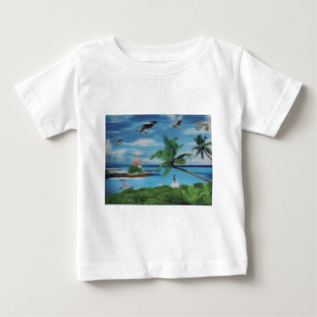Tropical Beach Scene Art Print Baby T-shirt (Vorderseite)