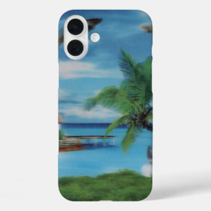 Tropical Beach Scene Art Print iPhone 16 Plus Hülle