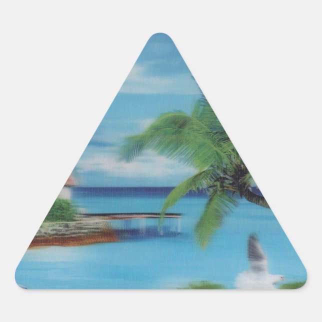 Tropical Beach Scene Art Print Dreieckiger Aufkleber (Vorderseite)