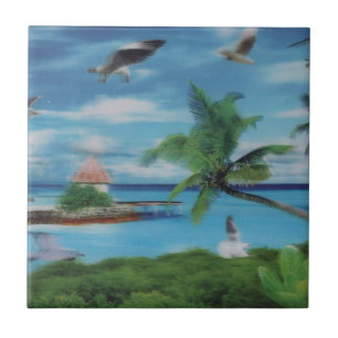 Tropical Beach Scene Art Print Fliese