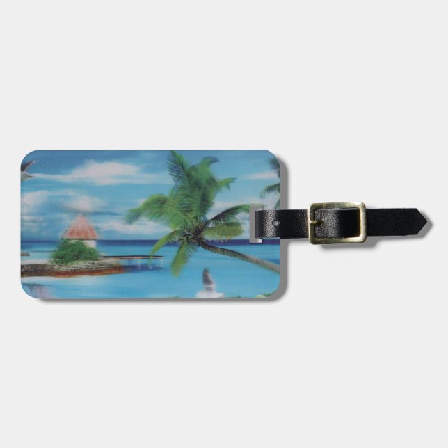 Tropical Beach Scene Art Print Gepäckanhänger (Vorderseite horizontal)