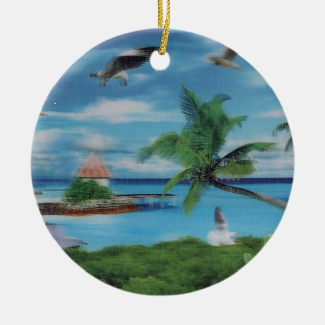 Tropical Beach Scene Art Print Keramik Ornament (Vorne)