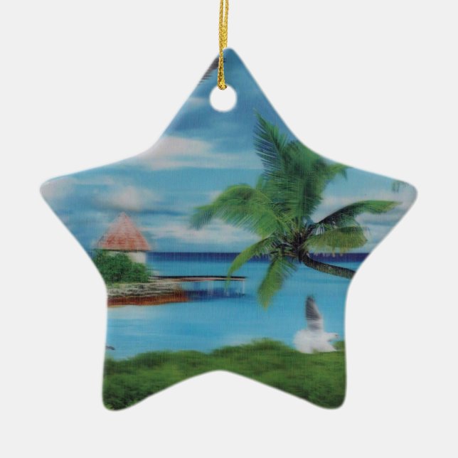 Tropical Beach Scene Art Print Keramikornament (Vorne)