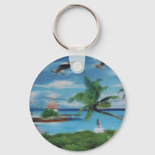 Tropical Beach Scene Art Print Schlüsselanhänger