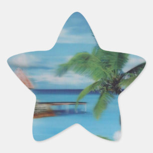 Tropical Beach Scene Art Print Stern-Aufkleber
