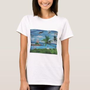 Tropical Beach Scene Art Print T-Shirt