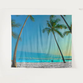Tropical Beach Scene Palm Trees Hawaii Wandteppich