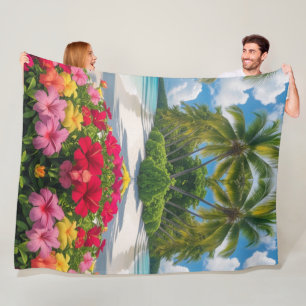 Tropical Beach Scene Throw Blanket Fleecedecke