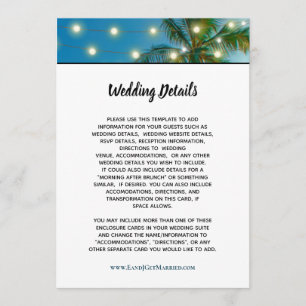 Tropical Beach Script Palm Lights Hochzeiten Detai Einladung
