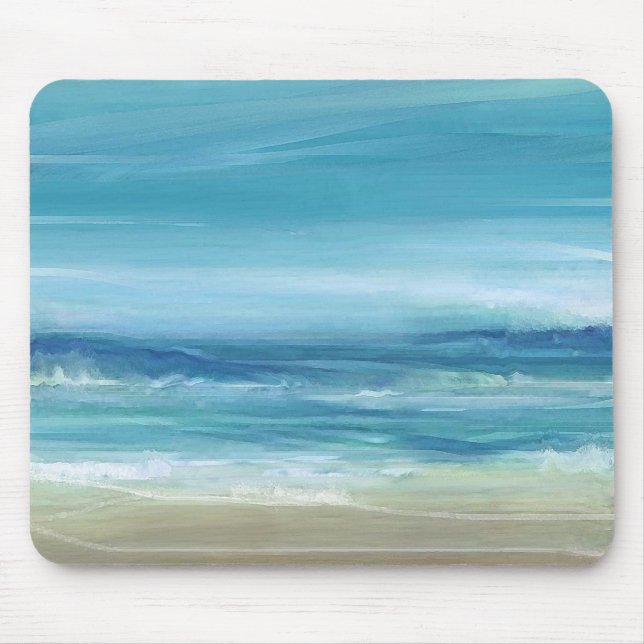 Tropical Beach Sea Blue Ocean Waves Wasserfarbe Mousepad (Vorne)