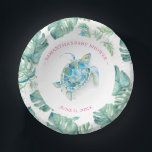 Tropical Beach Sea Turtle Baby Shower Pappteller<br><div class="desc">Personalized paper bowls for your tropical sea turtle themed backyard baby shower. This design features a monstera palm leaves border with a watercolor sea turtle. Personalize with the mama-to-be's name and shower date in pink. To see the matching beach theme aloha party decor visit www.zazzle.com/dotellabelle Unique watercolor art and design...</div>