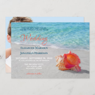 Tropical Beach Seashell Modernes Foto Hochzeit Einladung