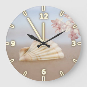 Tropical Beach, Seashell, Plumeria Große Wanduhr