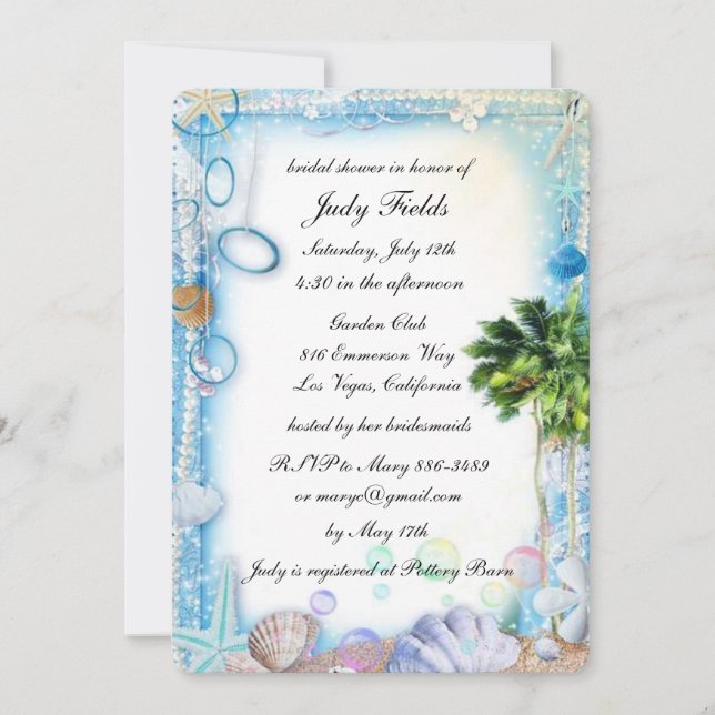 Tropical Beach Seashell Wedding Brautparty Card Einladung (Vorderseite)