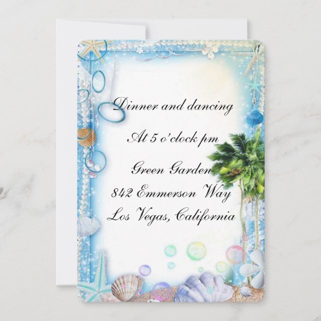 Tropical Beach Seashell Wedding Card Einladung (Vorderseite)