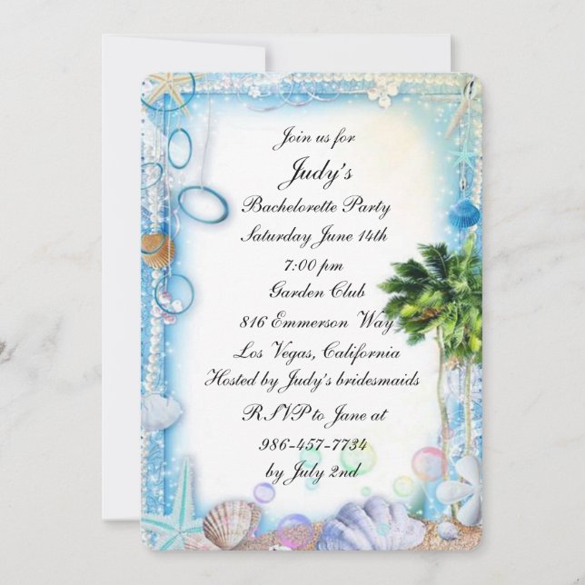 Tropical Beach Seashell Wedding Junggeselinnen-Abs Einladung (Vorderseite)