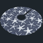 Tropical Beach Starfish Blue und White Gemustert Polyester Weihnachtsbaumdecke<br><div class="desc">Einzigartiger tropischer Weihnachtsbaumrock gemustert mit verschiedenen Sternenfisch-Illustrationen,  über marineblau und dünn weiß Streifen</div>