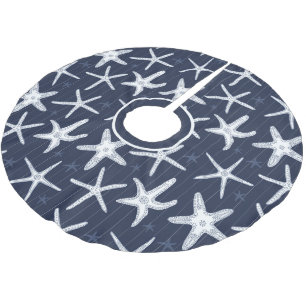Tropical Beach Starfish Blue und White Gemustert Polyester Weihnachtsbaumdecke