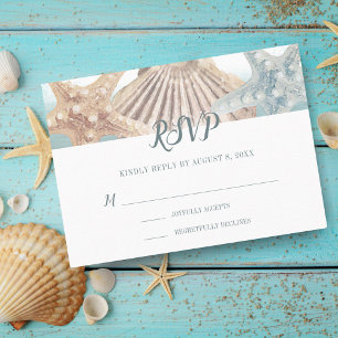 Tropical Beach Starfish Seashell Wedding RSVP Karte