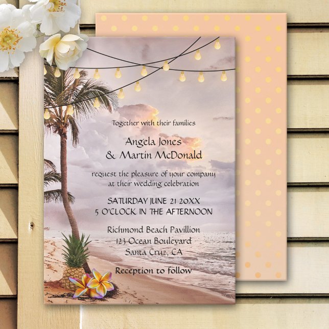 Tropical Beach String Lights Hochzeitseinladung Einladung (Von Creator hochgeladen)
