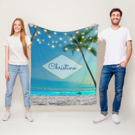 Tropical Beach String Lights Palm Tree Eigenname Fleecedecke