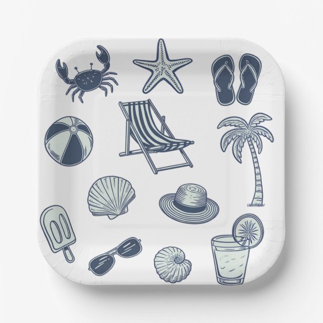 Tropical Beach Summer Crab Popsicle Seashell Ball Pappteller (Vorderseite)