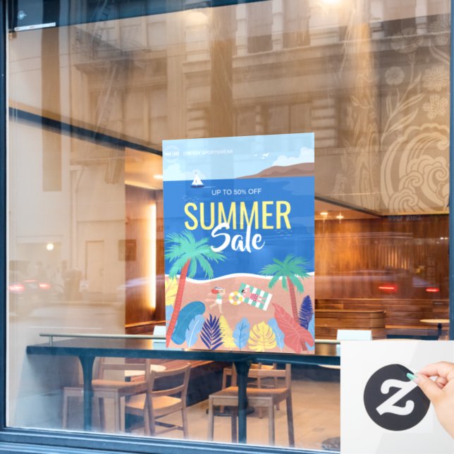 Tropical Beach Summer Sale Business Ads Fensteraufkleber (Café-Fenster)