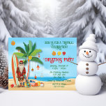 Tropical Beach Summer Weihnachten Party Einladung<br><div class="desc">Hippie Santa an einem tropischen Strand themed Holiday Weihnachten Party Einladung mit Retro-Ornamenten,  Palmen und Geschenke,  Surfbrett,  ukulele Gitarre und hybiskus Blume an einem Sandstrand. Ideal für eine Insel,  einen Strand oder ein warmes Klima rund um den Urlaub oder Weihnachten im Juli!</div>