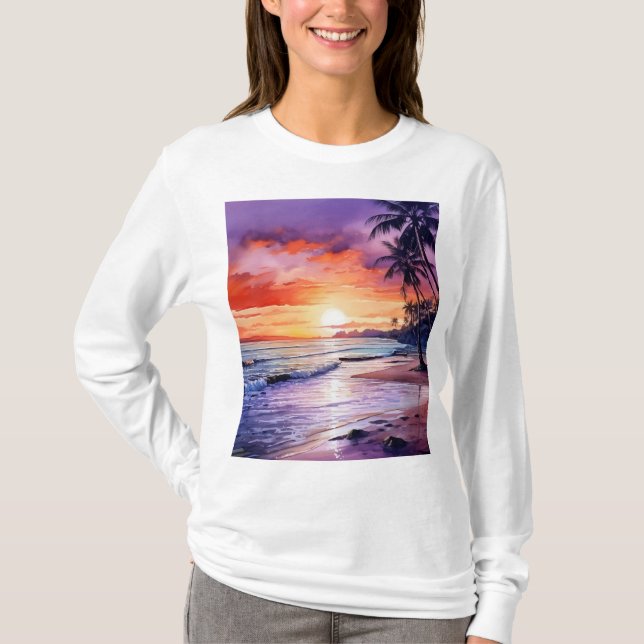 Tropical Beach Sunset #1 Women's Long Sleeve T-Shi T-Shirt (Vorderseite)