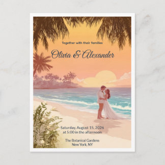 Tropical Beach Sunset Destination Wedding Postcard Postkarte