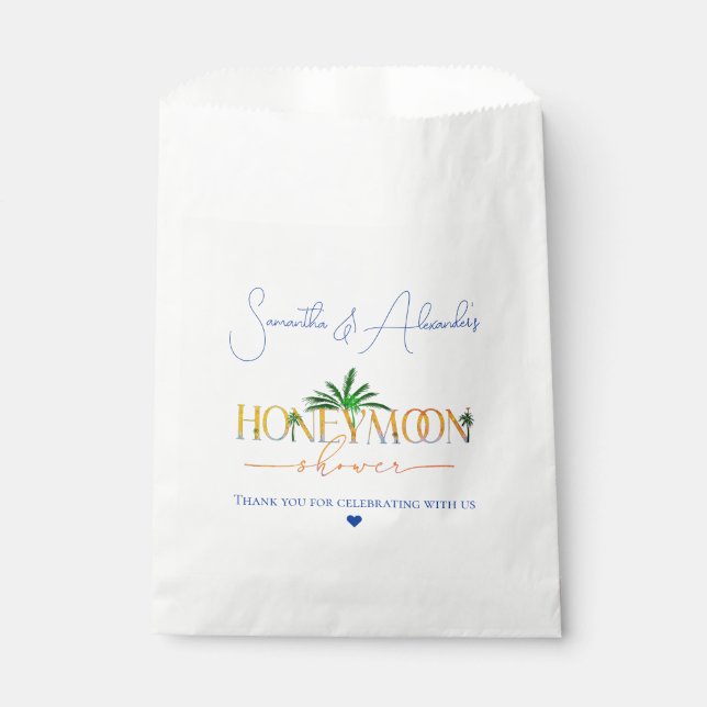 Tropical Beach Sunset Honeymoon Fund Dusche Geschenktütchen (Vorderseite)