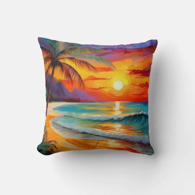 Tropical Beach Sunset Ocean Hawaii Kunst Kissen (Vorderseite)