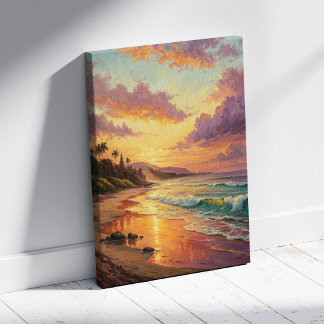 Tropical Beach Sunset Oil Painting Leinwanddruck