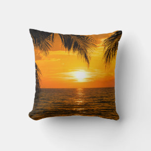 Tropical Beach Sunset Palm Illustration Kissen