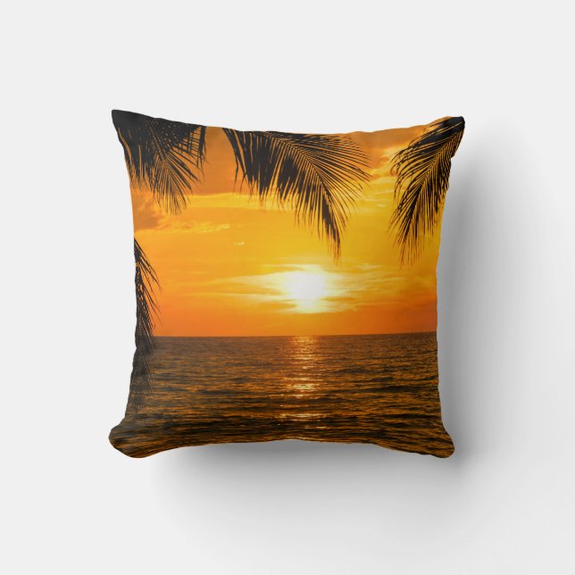 Tropical Beach Sunset Palm Illustration Kissen (Vorderseite)