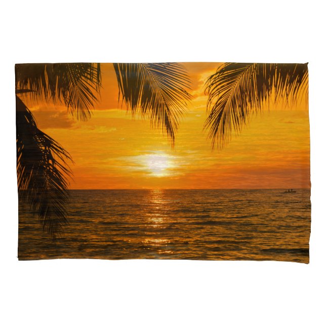 Tropical Beach Sunset Palm Illustration Kissenbezug (Vorderseite)