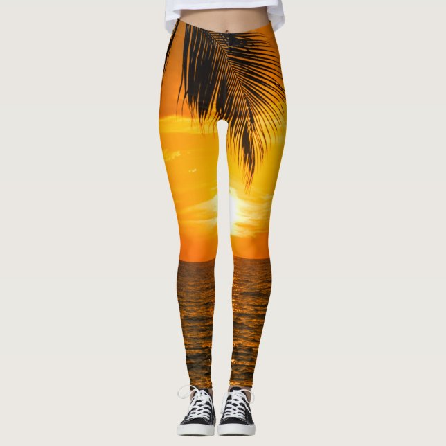 Tropical Beach Sunset Palm Illustration Leggings (Vorderseite)