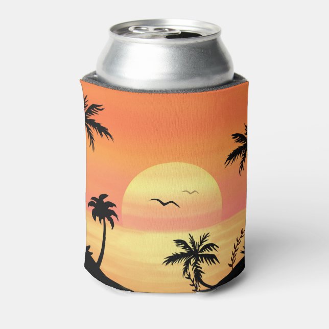 Tropical Beach Sunset Palm Tree Silhouette Art Dosenkühler (Kanne Rückseite)