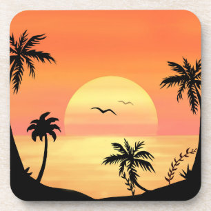 Tropical Beach Sunset Palm Tree Silhouette Art Getränkeuntersetzer