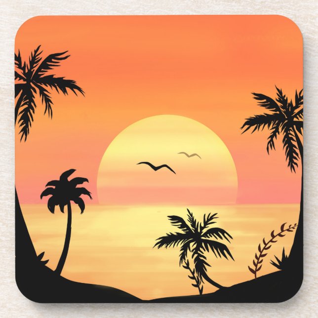 Tropical Beach Sunset Palm Tree Silhouette Art Getränkeuntersetzer (Vorderseite)