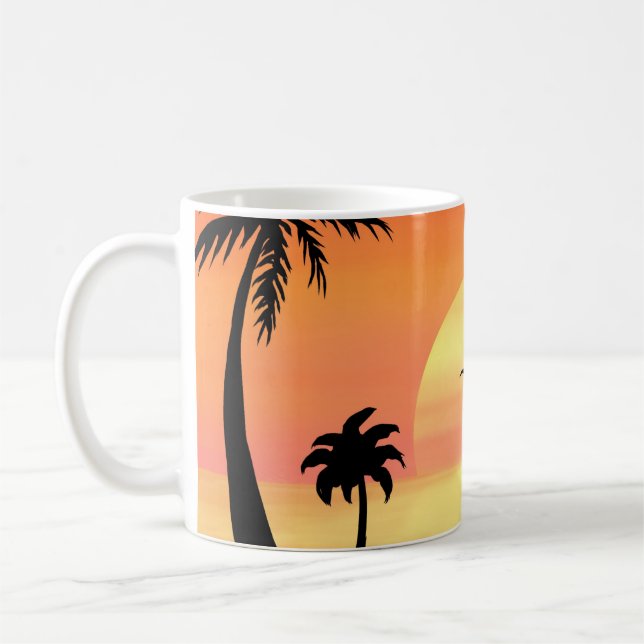 Tropical Beach Sunset Palm Tree Silhouette Art Kaffeetasse (Links)