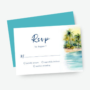 Tropical Beach Sunset & Palm Tree Wedding RSVP Karte
