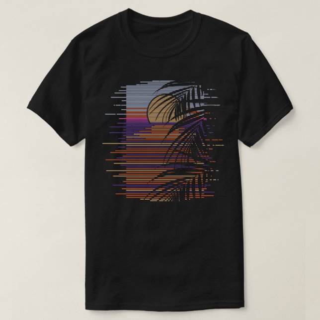 Tropical Beach Sunset Palm Trees Synthwave Summer T-Shirt (Design vorne)