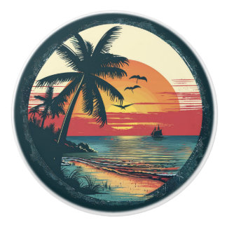 Tropical Beach Sunset Palmen Cabinet Drawer Keramikknauf