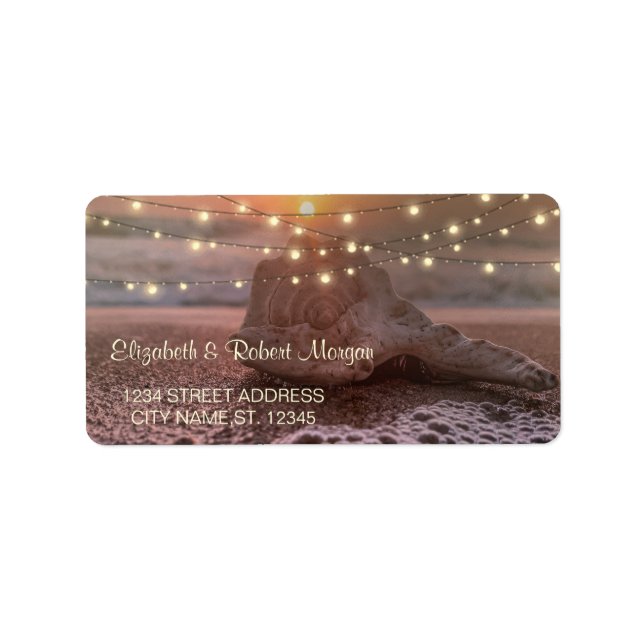 Tropical Beach Sunset Seashell String Lights Adressaufkleber (Vorne)